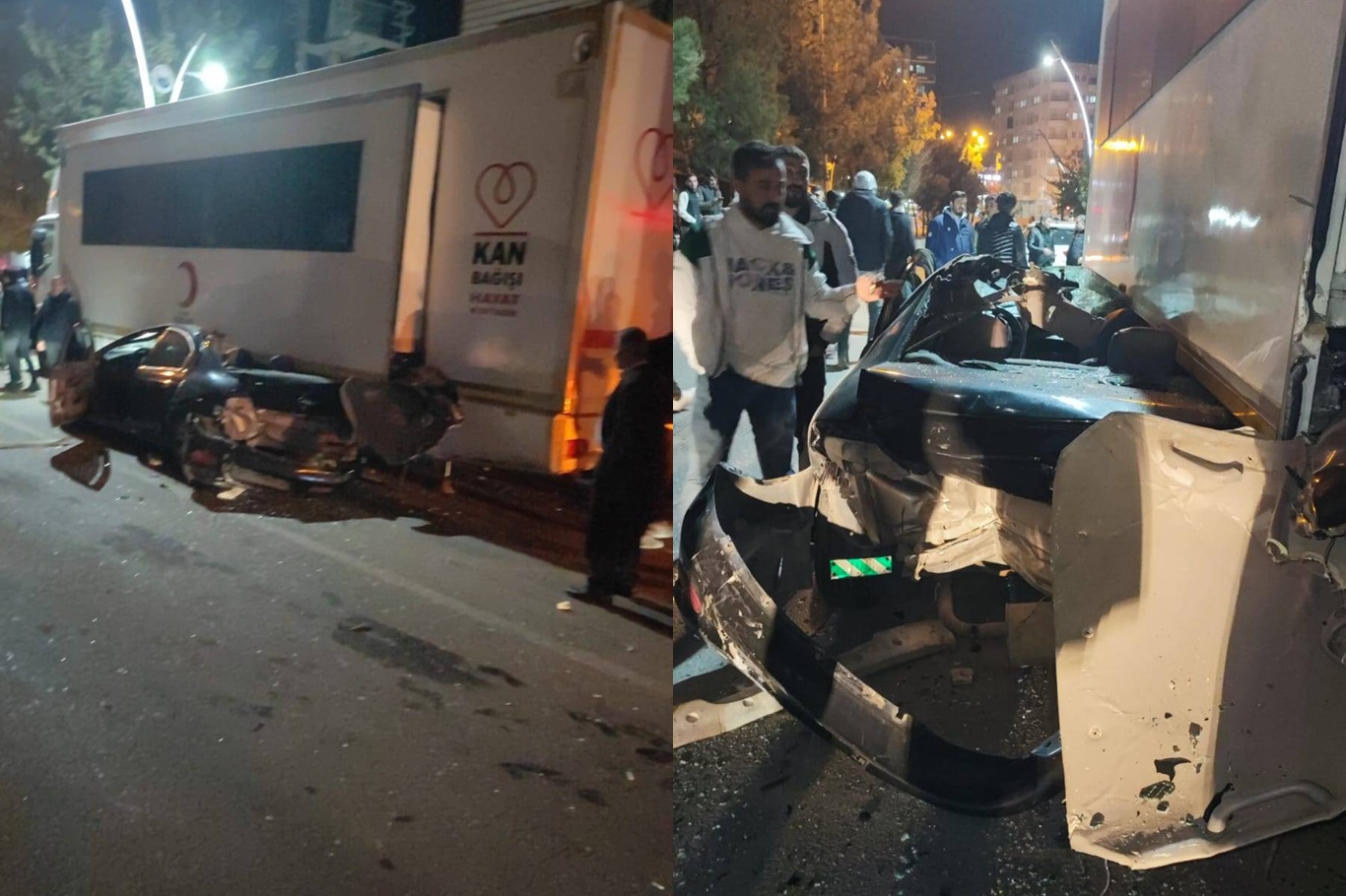 Otomobil Kızılay kan alma tırının altına girdi: Bir yaralı