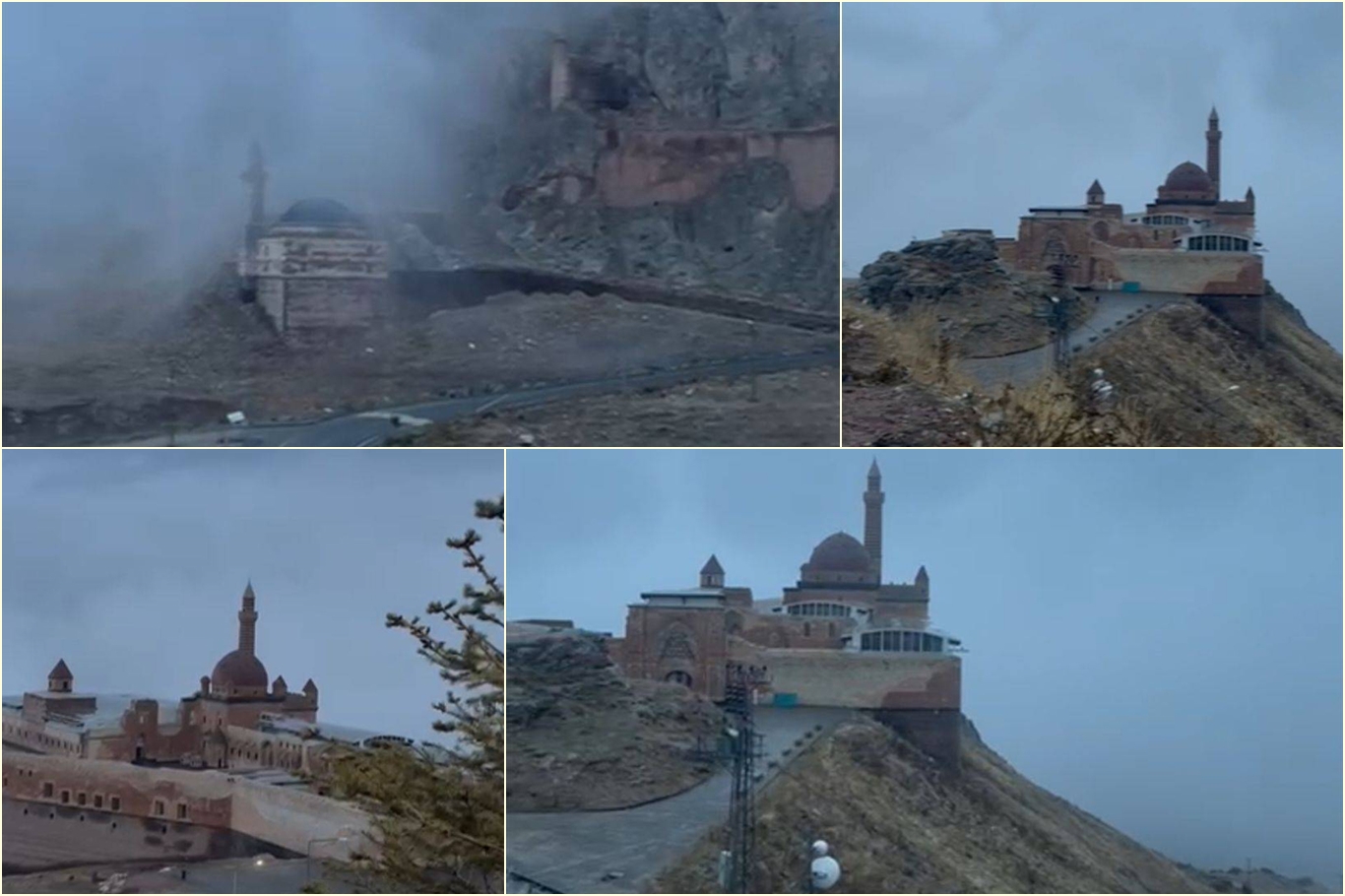 Eşsiz manzarasıyla sisler içinde İshak Paşa Sarayı;