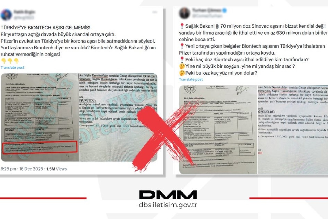 DMM’den “Türkiye’ye BioNTech aşıları gelmedi” iddialarına yalanlama