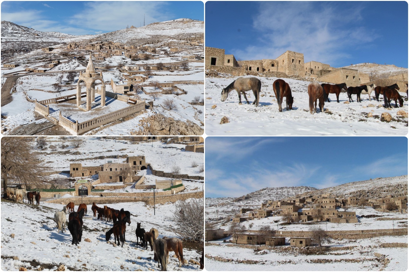 Beyaza bürünen tarihi Mağara Köyü fotoğrafçıların uğrak noktası oldu