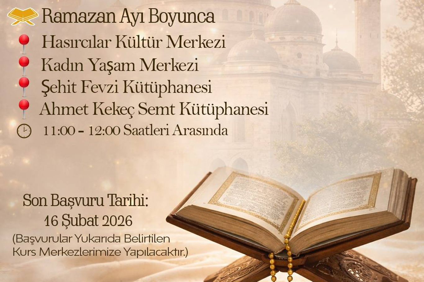 Battalgazi'de Ramazan ayına özel mukabele okumaları için başvurular alınmaya başlandı