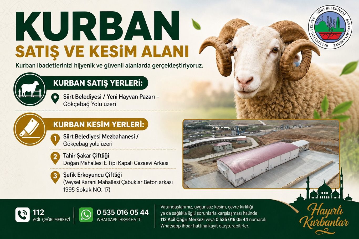 Siirt’te Kurban Bayramı için satış ve kesim alanları belirlendi