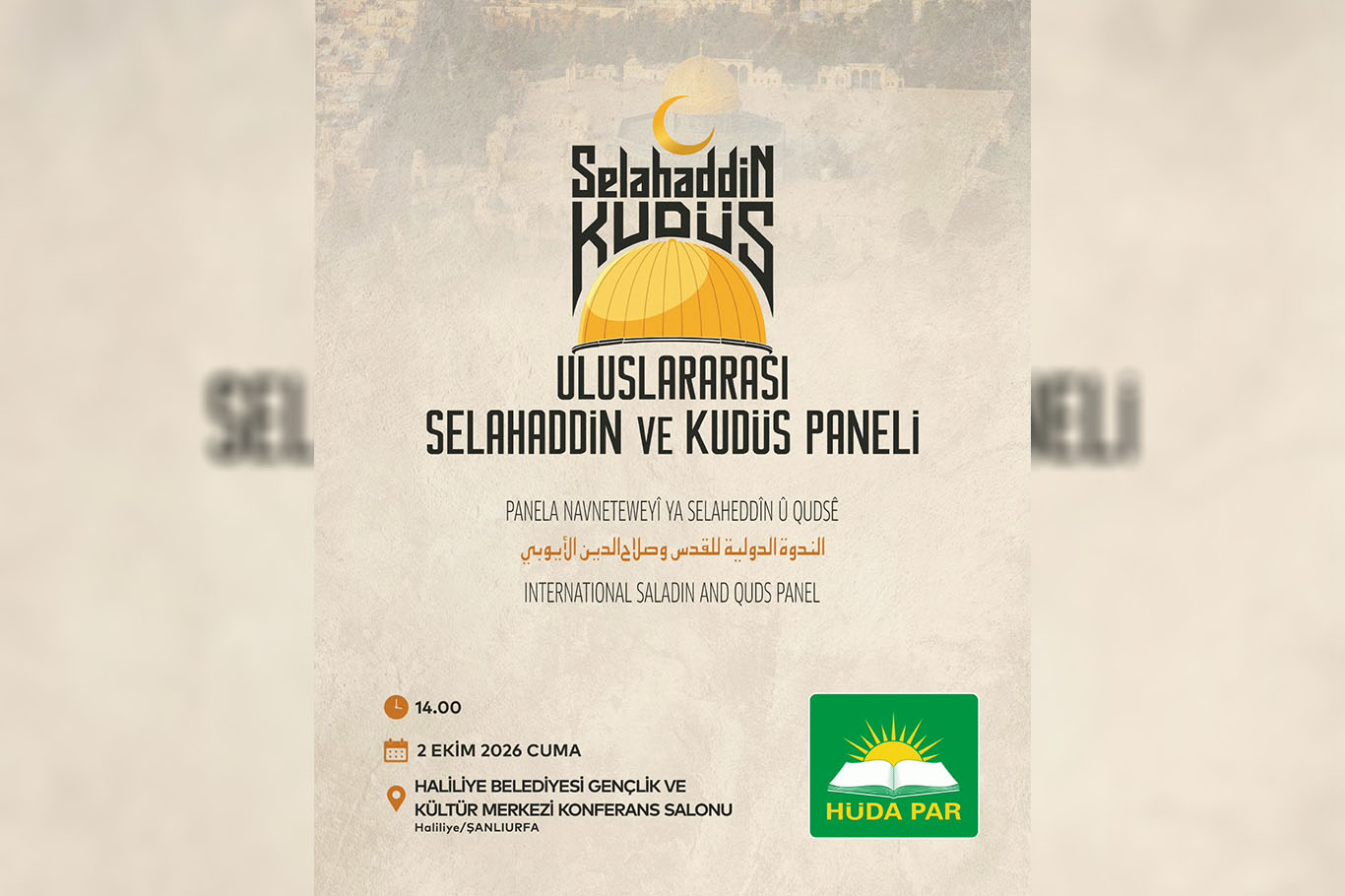 Şanlıurfa'da "Uluslararası Selahaddin ve Kudüs Paneli" düzenlenecek