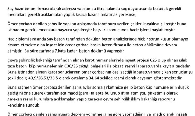 Kendi binasını yıkan mütahitin iddialarına “ Say Betondan açıklama” geldi